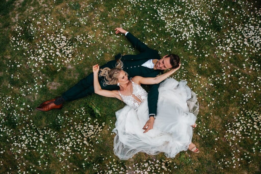 wedding day phtotoshoot a picture of couple captured by drone