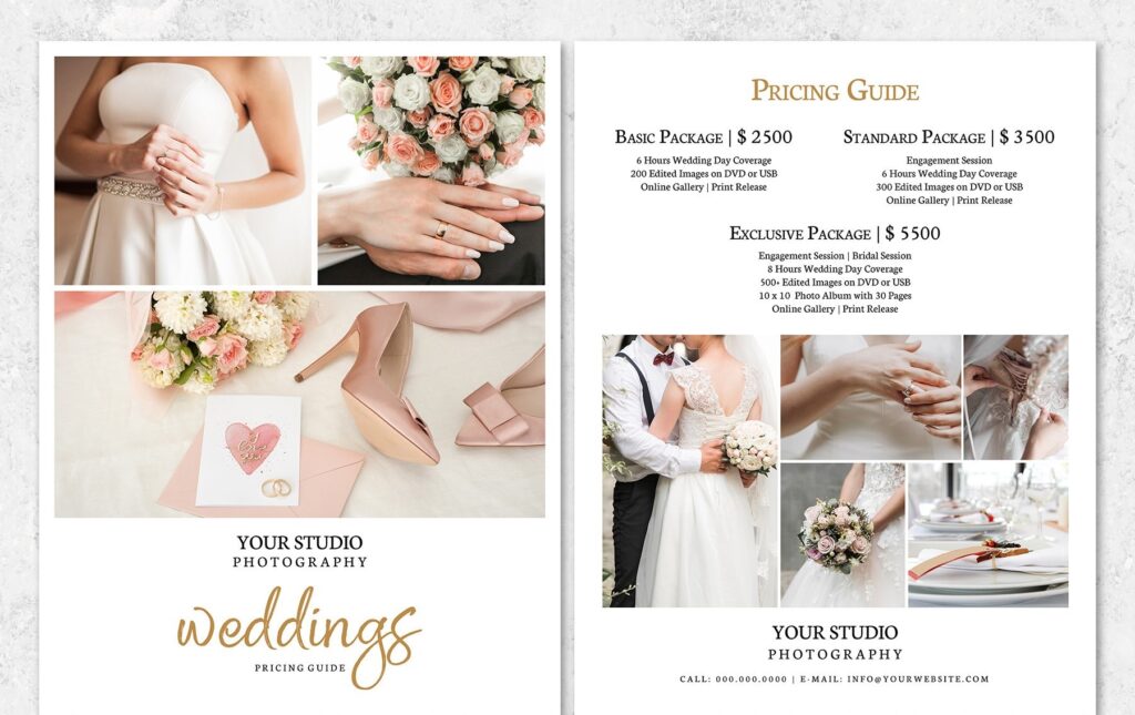 an example of a pricing guide for wedding event