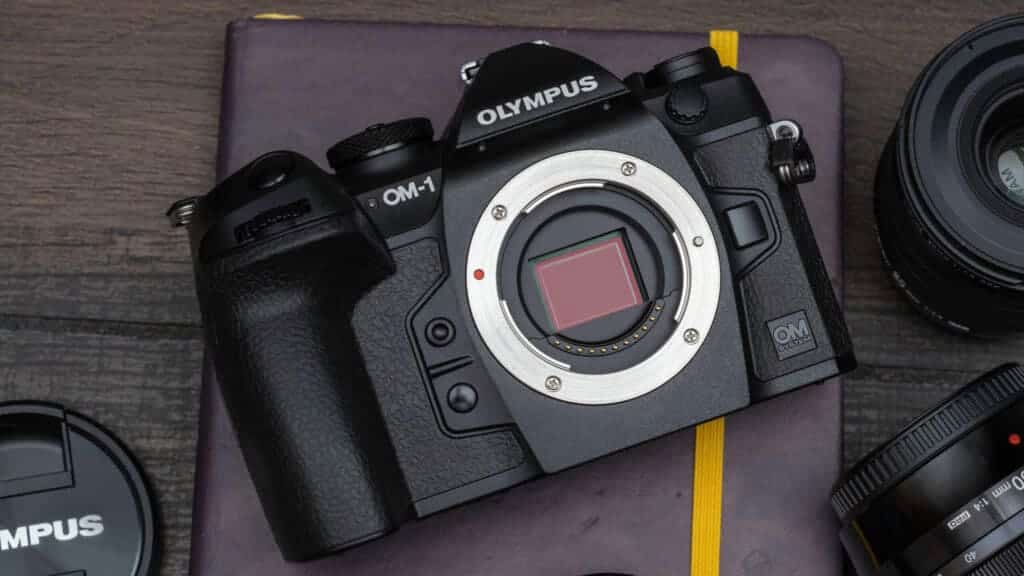 Olympus om camera placed on a surface