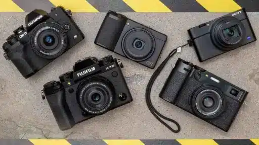 different models of camera placed on a rough surface