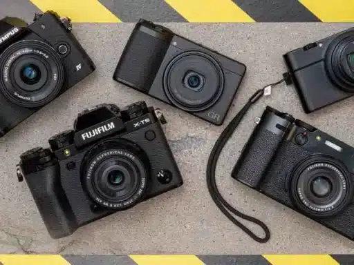 different models of camera placed on a rough surface