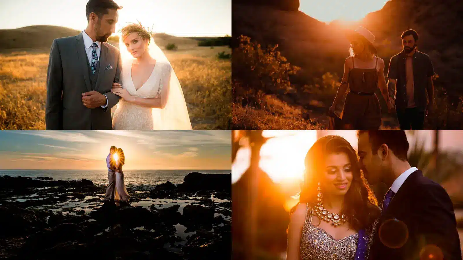 pictures of bride and groom being captured in golden hour