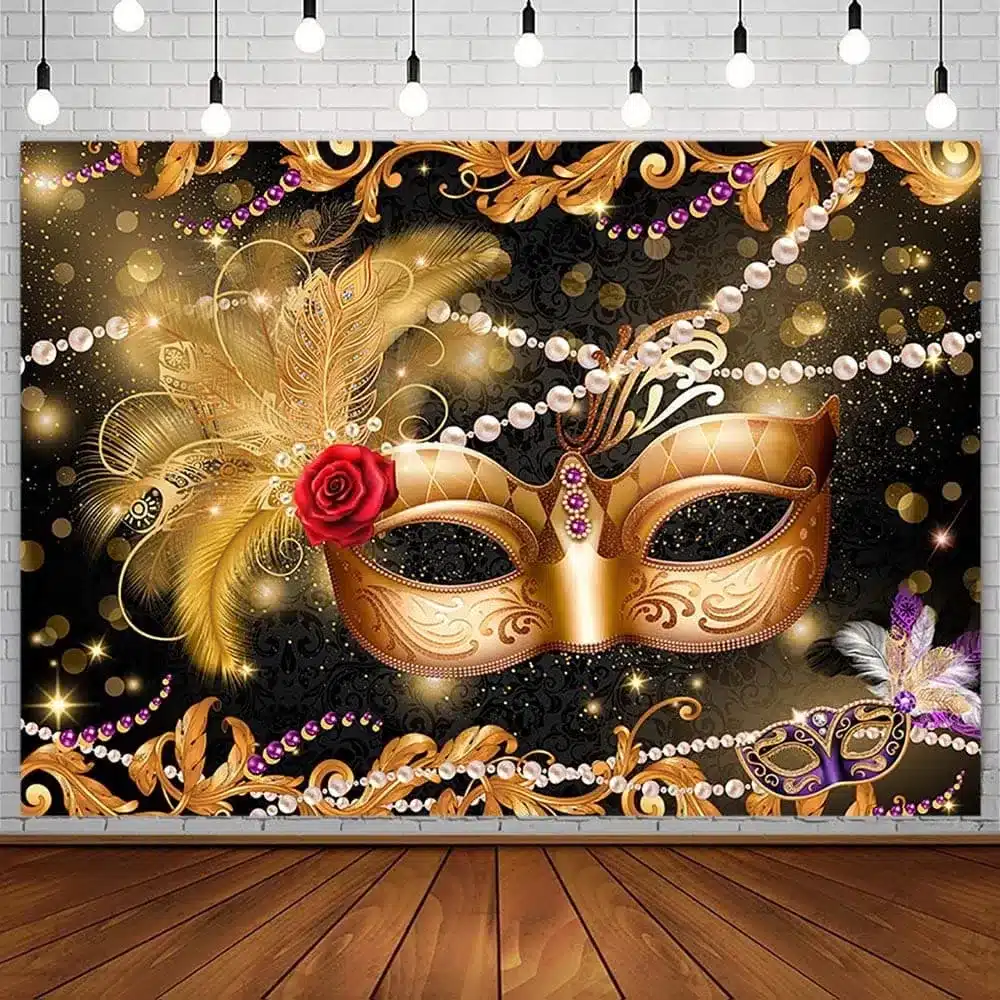 masquerade ball theme backdrop