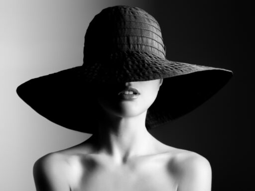 Fashion Woman In Hat Contrast Black And White