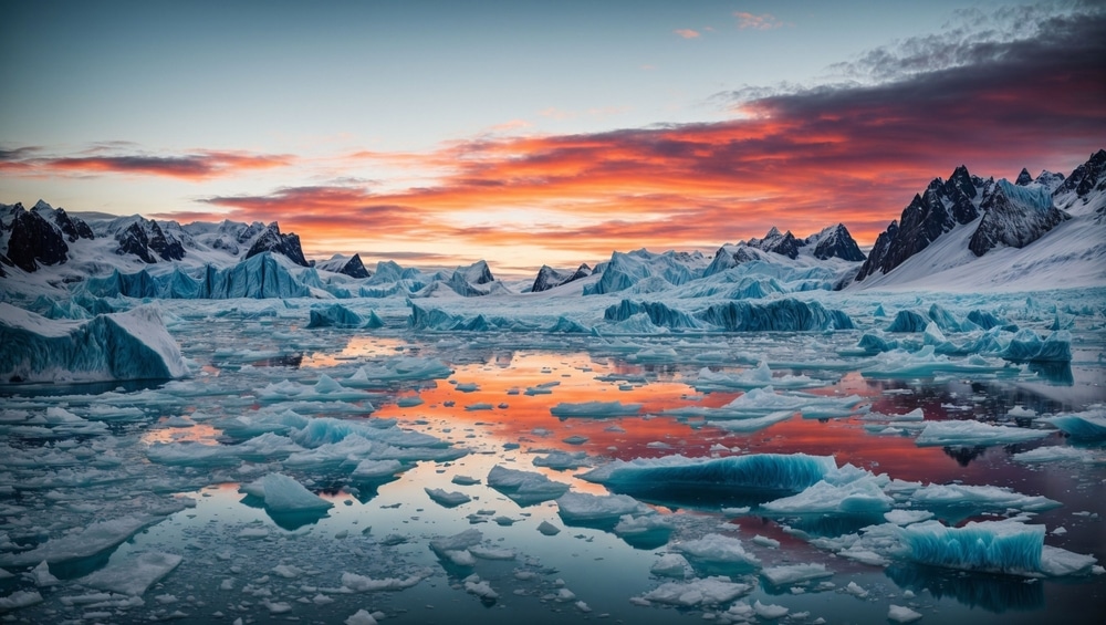 A Stark Image Of A Melting Ice Cap With High Contrast