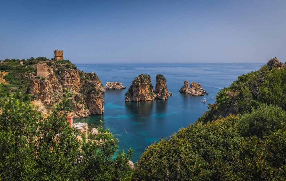 Landscape picture of a coast and water with long exposure